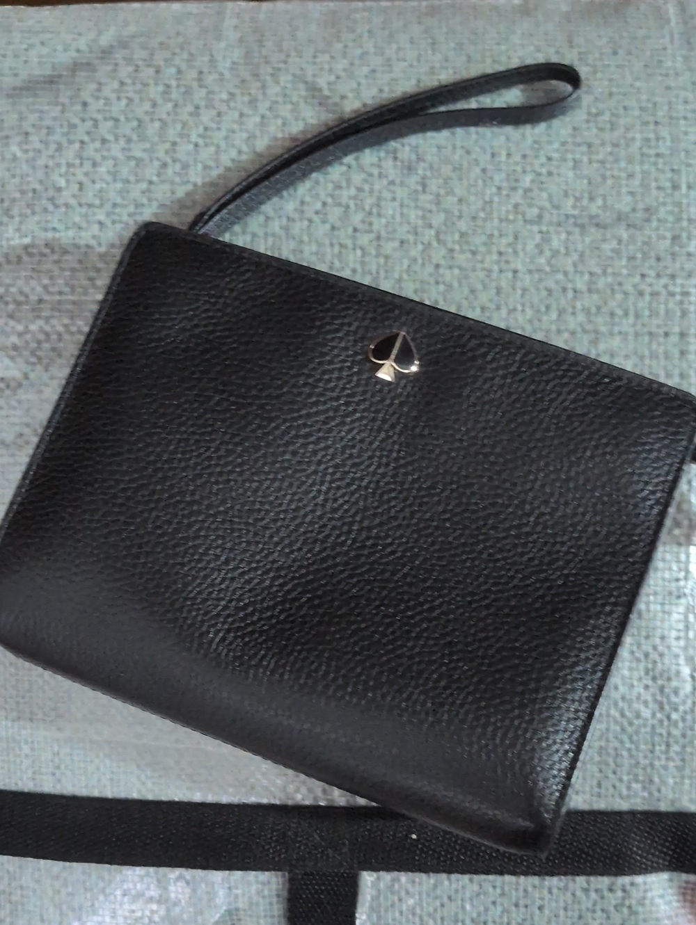 kate spade Black Pebbled Leather Wristlet Clutch with Spade Accent
